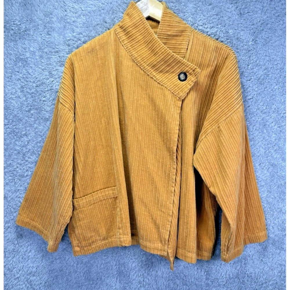 Bryn Walker Womens One Size Linen Jacket Mustard Lagenlook Art to Wear USA